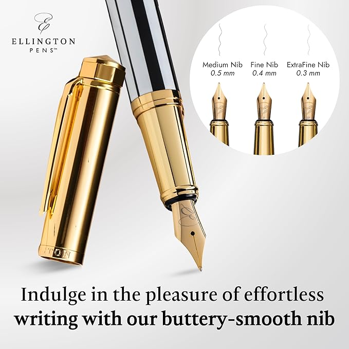 Ellington Pens Luxury Fountain Pen Set - Smooth Fine Nib- Includes 3 Ink Cartridges, Refillable Ink Converter, Gift Box- Fountain Pens For Writing, Calligraphy, Journaling, Sketching (Master Chopin)