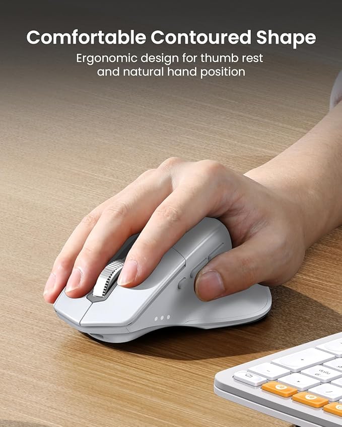 ProtoArc Ergonomic Wireless Keyboard Mouse, EKM01 Plus Full Size Ergo Bluetooth Keyboard Mouse Combo, Split Design, Wrist Rest, Multi-Device, Rechargeable, for Windows/Mac OS - White and Silver