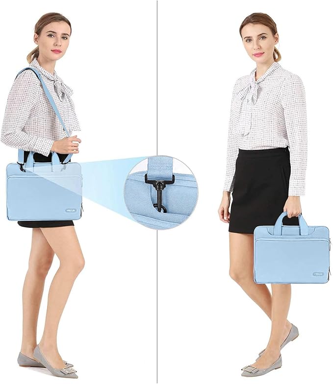 MOSISO 360 Protective Laptop Shoulder Bag Compatible with MacBook Air 15 M4 A3241 M3 A3114 M2 A2941/Pro 16 inch M4 M3 M2 M1, 15-15.6 inch Notebook,Matching Color Sleeve with Belt, Airy Blue