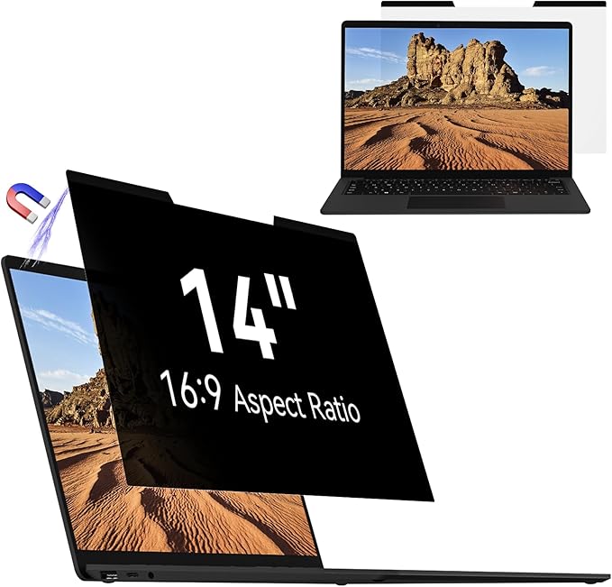 Mamol Magnetic Laptop Privacy Screen 14 inch ,16:9 Aspect Removable Anti Glare Protector Blue Light Privacy Screen Filter,Filter Shield Compatible with HP/Dell/Acer/Asus/Samsung/Lenovo/Thinkpad Envy