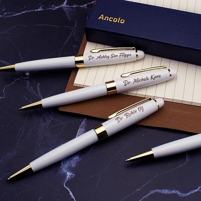 Ancolo Personalized Office Ballpoint Pens - Executive Writing Pen with 10 Black Ink Refill Engraved with Your Message Name Gift Set for Man/Women/Writers/Collection/ 5 PCS/Pack