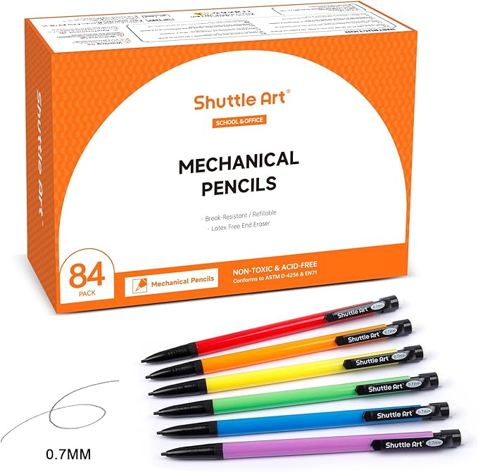Shuttle Art Mechanical Pencils, 84 Pack Bulk Mechanical Pencils 0.7mm Medium Point, HB #2 Lead, Assorted Barrels, Office School Supplies