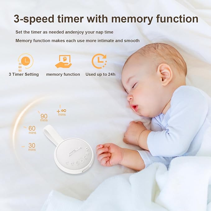 White Noise Sound Machine for Sleeping Adults & Baby, Portable Noise Machine with 24 Soothing Sounds, Bluetooth 5.1, Battery Powered, 3 Timer Settings, Memory Function for Home, Office, Travel (White)