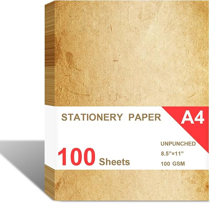 Loose Leaf Paper, Stationery Writing Paper, Vintage Antique Letterhead Paper 8.5" x 11",100 Sheets, A4 Unpunched Refills Paper for Ring Binder/Discbound, Decorative Printer Paper