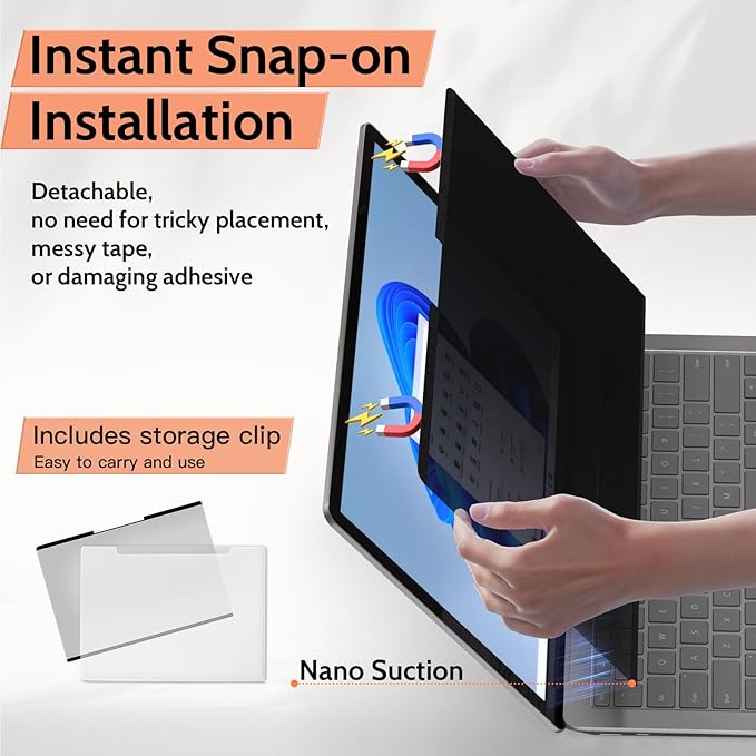 Mamol Magnetic Privacy Screen for 13.8 Inch Surface Laptop 7, Removable Anti Spy Glare Blue Light Filter, Microsoft Surface Laptop Privacy Screen Protector 13.8 in