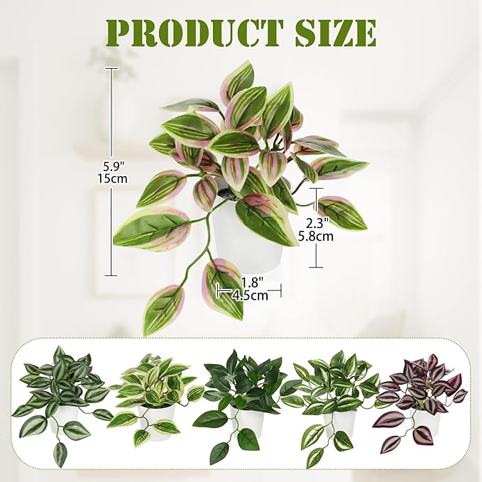 Hollyone Fake Plants 6 Pack Artificial Plants Indoor Faux Plant Small Fake Potted Plant for Home Aesthetic Living Room Bathroom Desk Shelf Office Decor
