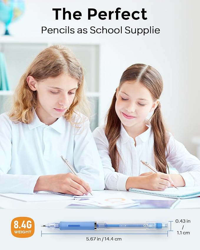 Nicpro 23PCS Pastel Mechanical Pencil 0.5 & 0.7 mm with Case for School, with 12 tubes HB Lead Refills, 3 Erasers, 9 Eraser Refills For Student Writing, Drawing, Sketching, Blue & Pink & White Colors