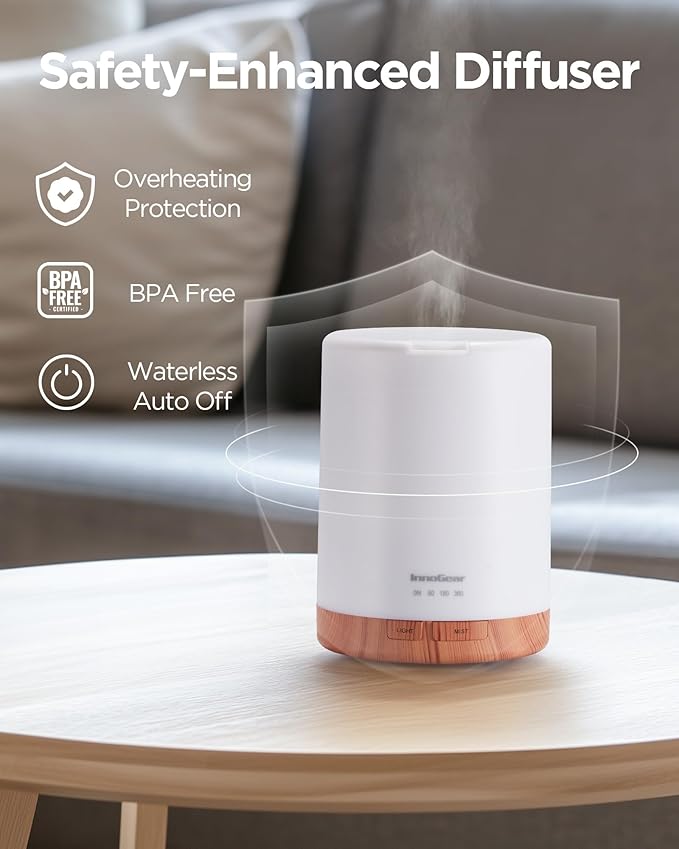 InnoGear Aromatherapy Diffuser & 8 Essential Oils Set, 300ml Premium 5-in-1 Ultrasonic Essential Oil Diffusers Scent Humidifier Aroma Diffuser Vaporizer Auto-Off Timer for Room Office Home, Yellow