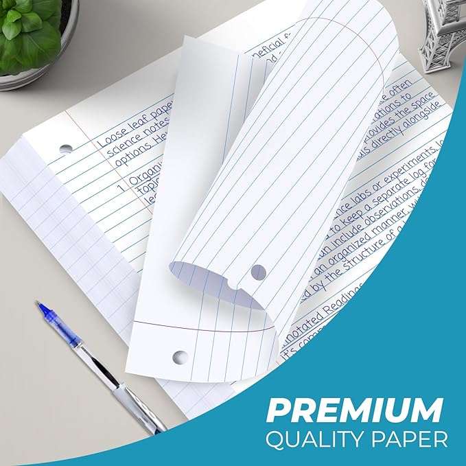 Rosmonde Loose Leaf Paper, 450 Sheets, 3 Pack, College Ruled Paper, 8" x 10.5", Bulk Office Filler Paper, 3 Hole Punched, 150 Sheets/Pack, 56 gsm Paper, College Ruled Notebook Paper for Binder, White