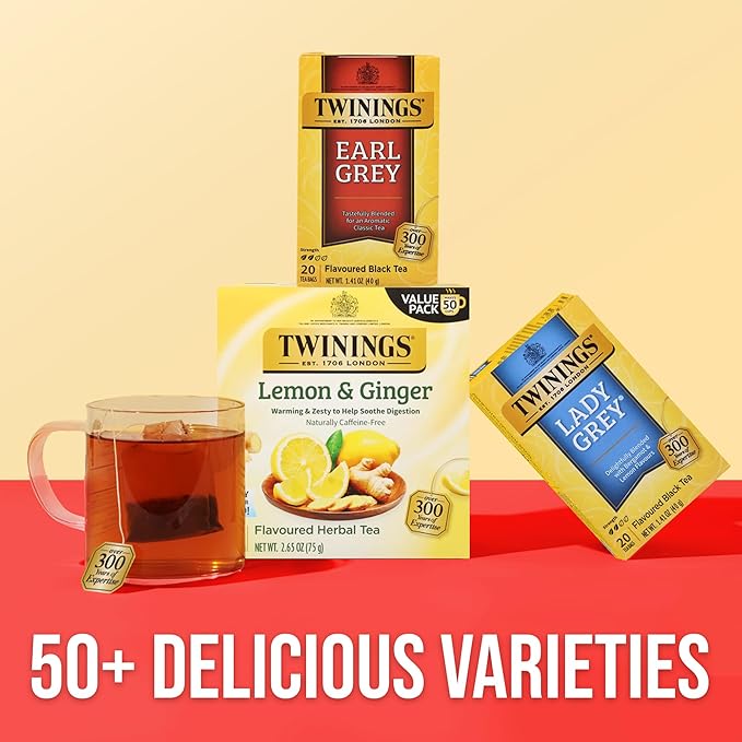 Twinings Earl Grey Black Tea Individually Wrapped Bags, 20 Count (Pack of 1), Flavoured with Citrus and Bergamot, Caffeinated, Enjoy Hot or Iced, 20 Teabags