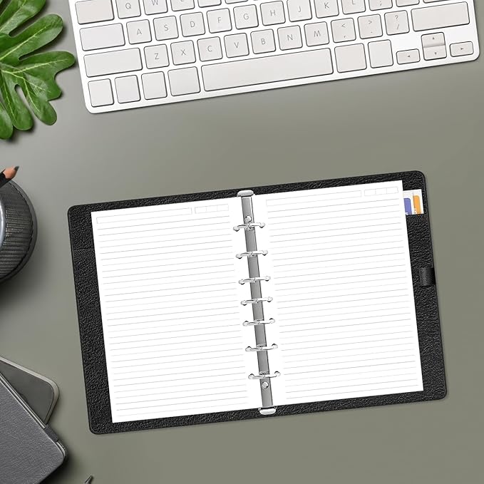 7-Hole Lined Paper Refills for Mini Binder - 100 Sheets/200 Pages Loose Leaf Line Paper, 100gsm Ruled White Pages, Desk Size 4, 5.8" x 8.5"
