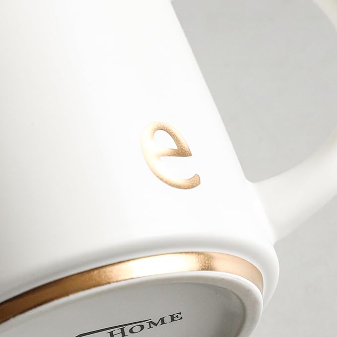 COLLECTIVE HOME - Monogram Ceramic Mugs, 15 oz Golden Initial Coffee Cups, Elegant Alphabet Tea Mugs, Elegant Personalized Mug with Gift Box, Luxurious Cups for Office and Home (e)