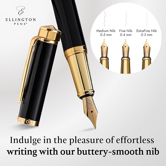 Ellington Pens Luxury Fountain Pen Set- Smooth Medium Nib- Includes 3 Ink Cartridges, Refillable Ink Converter, Gift Box -Fountain Pens For Writing, Calligraphy, Journaling, Sketching (Noble Heritage)