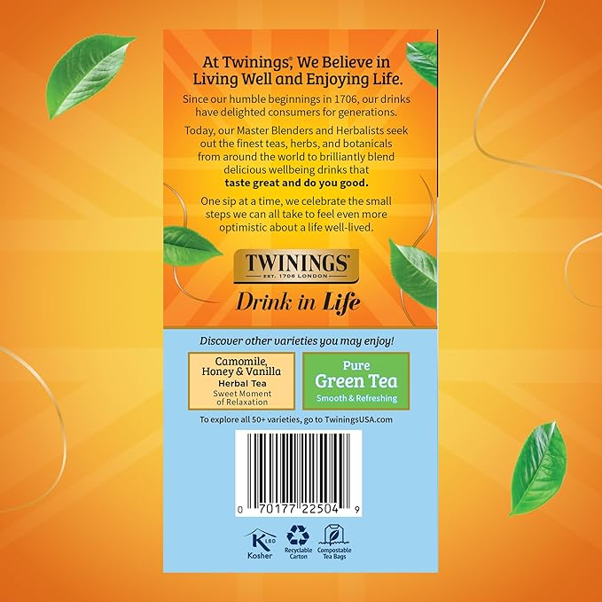 Twinings Pure Camomile Herbal Tea individually Wrapped Bags, 50 Count (Pack of 6), Naturally Caffeine-Free, Enjoy Hot or Iced, 300 Teabags