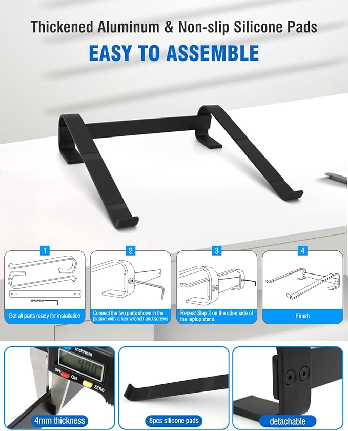 KYQEE Laptop Stand for Desk, Ergonomic Aluminum Laptop Riser, Ventilated Notebook Stand Compatible with MacBook Air Pro, Dell XPS, HP, More 11-17.3 Inches, Work from Home (Black)