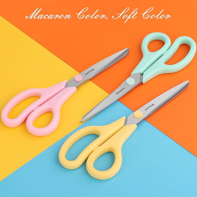 Scissors, iBayam 8" All Purpose Scissors Bulk 3-Pack, Ultra Sharp 2.5mm Thick Blade Shears Comfort-Grip for Office Desk Accessories Sewing Fabric Home Craft School Supplies, Right/Left Handed
