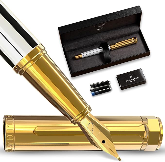 Ellington Pens Luxury Fountain Pen Set - Smooth Medium Nib- Includes 3 Ink Cartridges, Refillable Ink Converter, Gift Box- Fountain Pens For Writing, Calligraphy, Journaling, Sketching (Master Chopin)