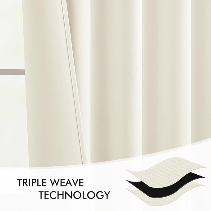MIULEE Cream Back Tab Blackout Curtains 102 Inch Long 2 Panels Set