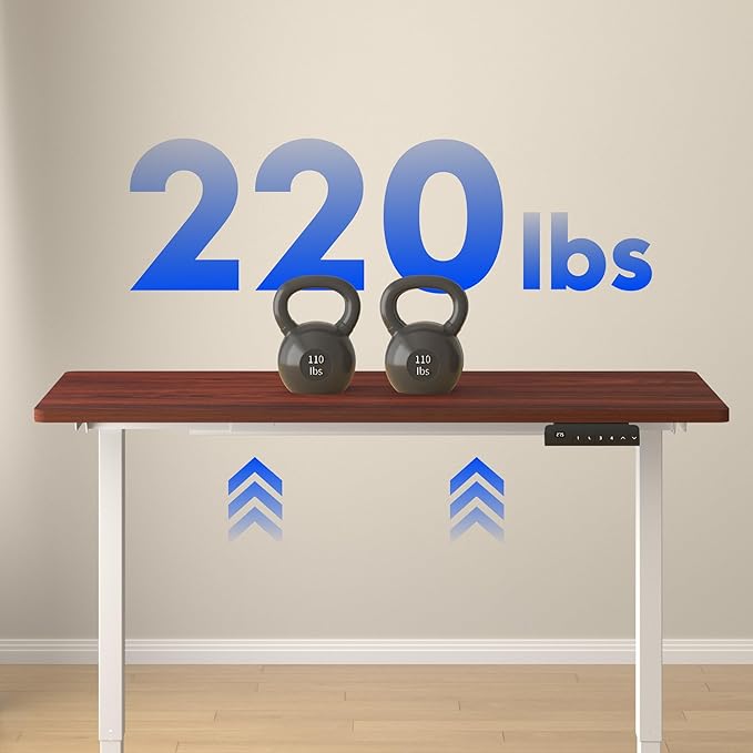 FLEXISPOT E3 Dual Motor Electric Standing Desk 55 x 28 Sit Stand Up Desk, Holds 220 lbs, Adjustable Height w/Memory Presets, One-Piece Mahogany Desktop & White Frame, Ships in 2 Boxes