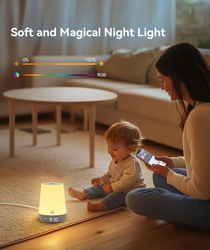 Dreamegg Sound Machine Baby - White Noise Sound Machine Baby With Night Light, Ok to Wake Alarm Clock, 34 Soothing Sounds, Sleep Trainer, Routine Builder, App Control for Kids Nursery Sleeping Bedroom