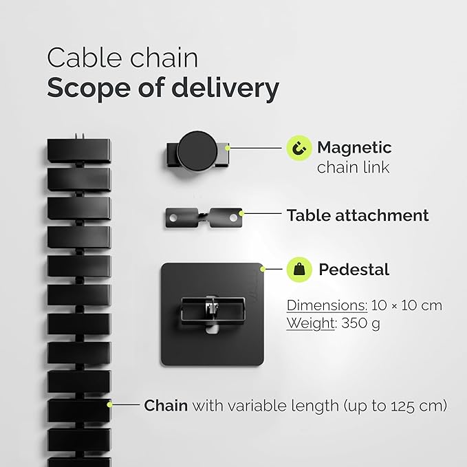 VALU Cable Management Spine – 49 Inch Cable Organizer for Standing & Fixed Desks – Sturdy & Flexible with Magnetic Link – Cord Management System Under Desk with Steel Base & Non-Slip Pads