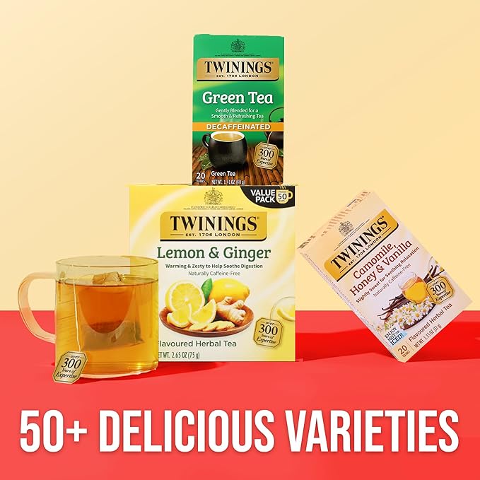 Twinings Decaffeinated Green Tea Individually Wrapped Bags, 20 Count (Pack of 1), Smooth Flavour, Enticing Aroma, Enjoy Hot or Iced, 20 Teabags