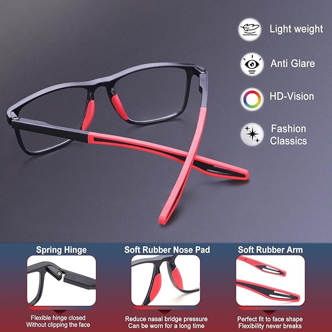 BLOEXCLU 4 Pack Progressive Multifocus Reading Glasses for Men Women TR90 Sports Style Anti-Blue Light Computer Readers