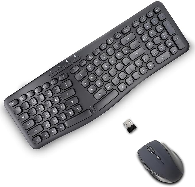XUANGUI Silent Wireless Computer Keyboard and Mouse Combo with Magnetic Wrist Rest, Ergonomic Cordless Full Size Key Board and 4800 DPI Quiet Mice Set for PC Laptop Tablet, Office and Home Use