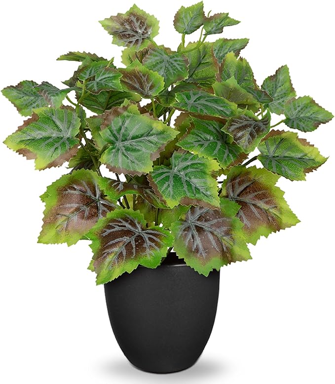 14.5" Artificial Plants Indoor Home Decor, Fake Potted Silk Plants for Shelves Living Room Decorative, Small Artificial Office Desk Plants in Pots, Faux Grape Leaf Vine Hope Tropical House Plant