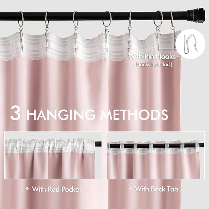 MIULEE Baby Pink Back Tab Blackout Curtains 102 Inch Long 2 Panels Set