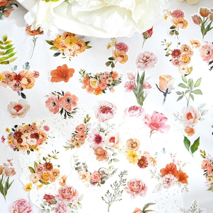 Obujopal 100 Pcs Natural Botanical Flower Stickers, Wildflower Stickers for Scrapbooking Junk Journal Notebook Diary Planner Letter Envelope Water Bottle Phone Case Craft Decoration (Wildflower)