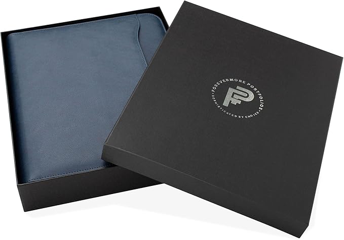 Forevermore Portfolios Portfolio Organizer - 3 Ring Binder with Notepad - 1.5 Inch Rings - Zippered Storage Pockets for Papers, Travel Documents, Presentation Folder, Cards, Passport, Tickets - Blue