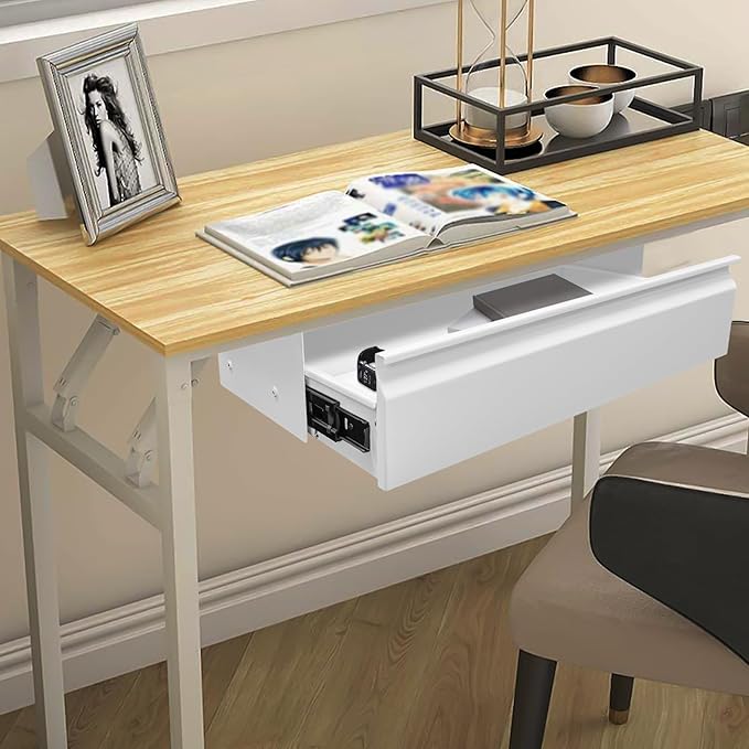 FFanhia 22 Inch Under Desk Mounted Sliding Pull-out Drawer Storage for Sit Stand Workstation Office(Applicable Table Thickness: 0.79in) White