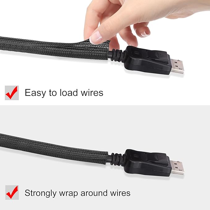 10ft - 1/4 inch Cord Protector Cable Sleeve Split Wire Loom Tubing for Power Cord Audio USB Cable, Cord Sleeve Cable Management for TV Computer, Cord Protectors from Pets Chewing, Black