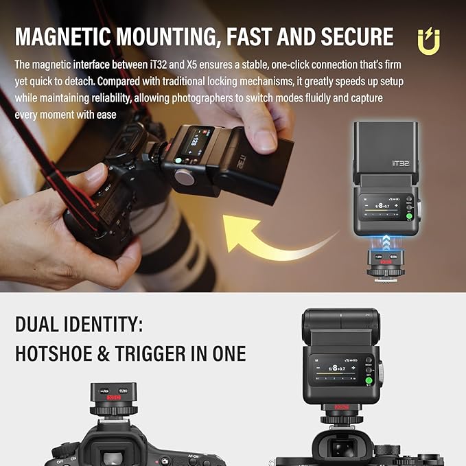 Godox IT32 TTL Camera Flash for Nikon with X5N Trigger & Diffuser kit,Magnetic Hotshoe & Trigger 2-in-1,2.4G Wireless,HSS 1/8000s,GN18,LED Modeling Lamp,Colorful Touch Screen,Rotatable Flash Head