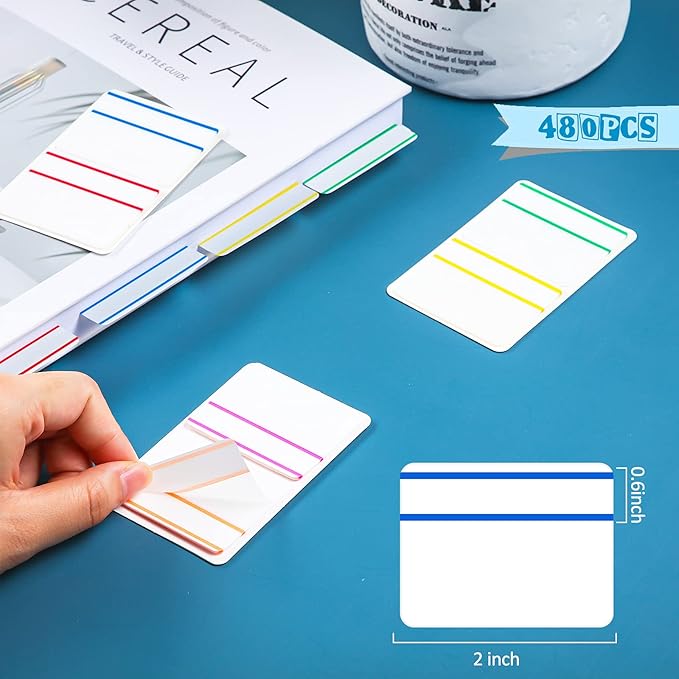 Tenare 2 Inch Sticky Tabs Adhesive Flag Index Writable and Repositionable File Tabs Colored Page Markers Labels for Books and Classify Files Binder File Folders(480 Pieces)