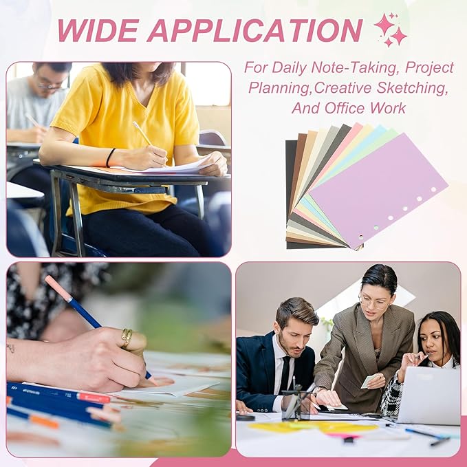 PATIKIL Colored Loose Leaf Paper, 5" x 3.2"(A7) 300 Sheets 6 Holes Punched 150GSM Blank Binder Refill Paper Supplies for Office Note Taking Teacher Planner Journal Notebook, Pink