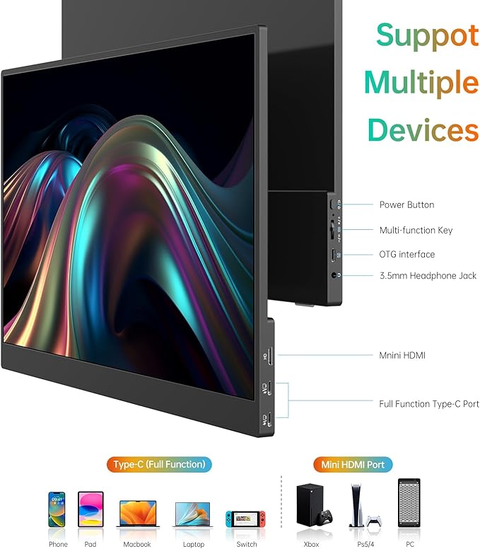 MNN 17.3" Portable Monitor 1080P FHD 144Hz Narrow Edge Laptop Monitor USB C HDMI Gaming Computer IPS HDR Screen for PC Mac Phone Xbox PS5 Switch Laptop w/Smart Cover & Speakers