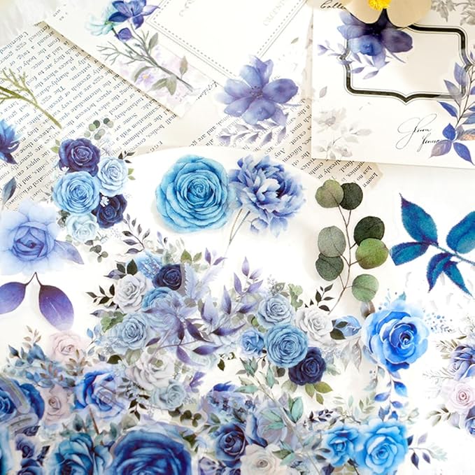 Obujopal 100 Pcs Daisy Camellia Stickers, White Flower Stickers for Scrapbooking Junk Journal Notebook Diary Planner Letter Envelope Water Bottle Phone Case Craft Decoration, 50 Patterns