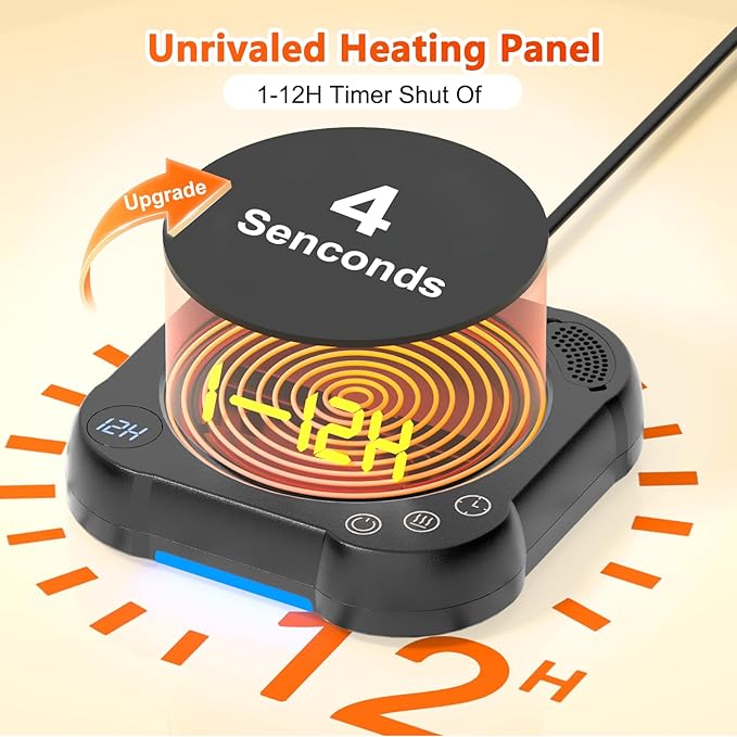 Coffee Mug Warmer & Cup Set - Desk Coffee Cup Warmer for Office/Home with 8-Temp Fast Heating (176℉ Max), Auto Shut Off, Gravity-Induction, 1-12H Timer - Ideal Gift for Coffee Lovers