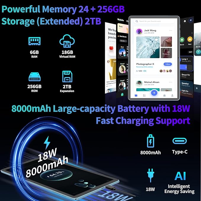 2026 Android 15 Tablet, 11 inch Tablet with Keyboard, 24GB+256GB+2TB Expand, Octa-Core, 8000mAh, Gemini AI Tablets PC with 5G/2.4G WiFi, BT5.0, GPS, 2 in 1 Tablets with Case, Mouse, Stylus(Black)