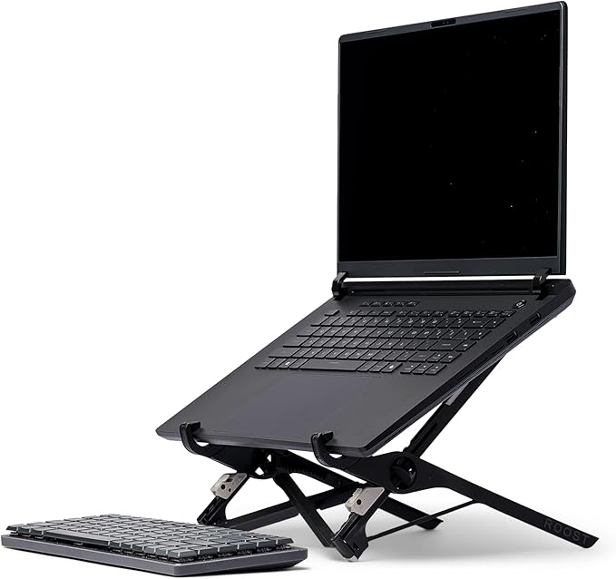 Roost V3 Plus - Ultra Portable and Adjustable Laptop Stand - Quick-Release Height Adjustment, 5 to 14 inch Screen Lift, Patented Rigid Folding Structure and Self-Adjustings Laptop Grips | Onyx Color