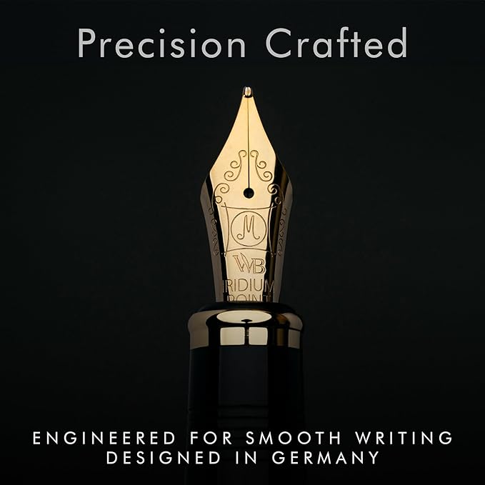 Wordsworth & Black Majesti Fountain Pen-(Gold), Luxury Case, 24K Gold Finish; 18K Gilded Medium Nib- Ink Cartridges, Refillable Ink Converter-Calligraphy Pen-Best Business Gift Set for Men & Women