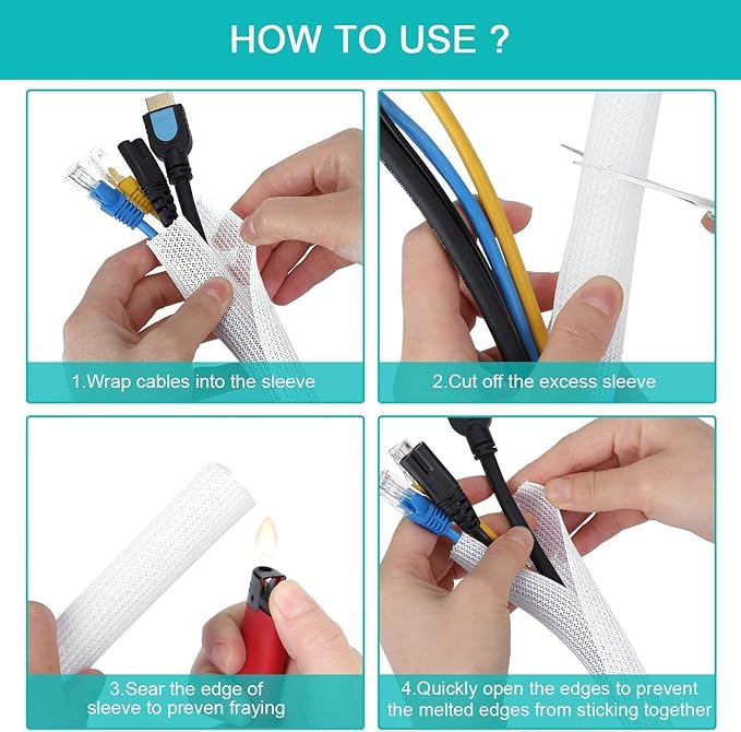 6.6ft - 1/2 inch Grey Cable Sleeve, Cable Organizer for Desk PC TV Computer, Wire Protector Cable Wrap Cover, Cord Management for Home Office