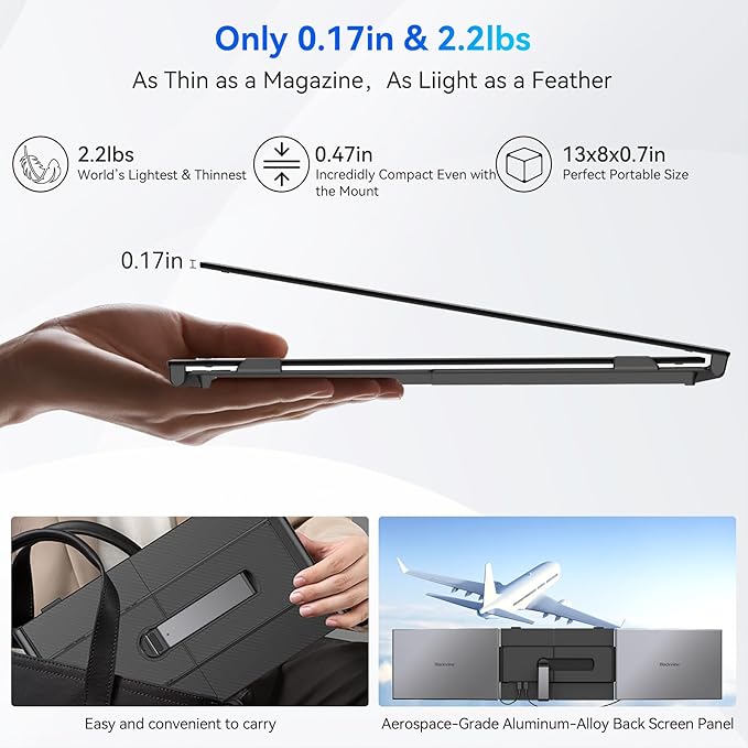Blackview DCM6 Triple Laptop Screen Extender,14" 1080P FHD IPS Portable External Screen,Two Cable USB C Travel for 13-17'' Laptop,Plug & Play Compatible with Windows/Mac/Chrome OS and Mobile Devices