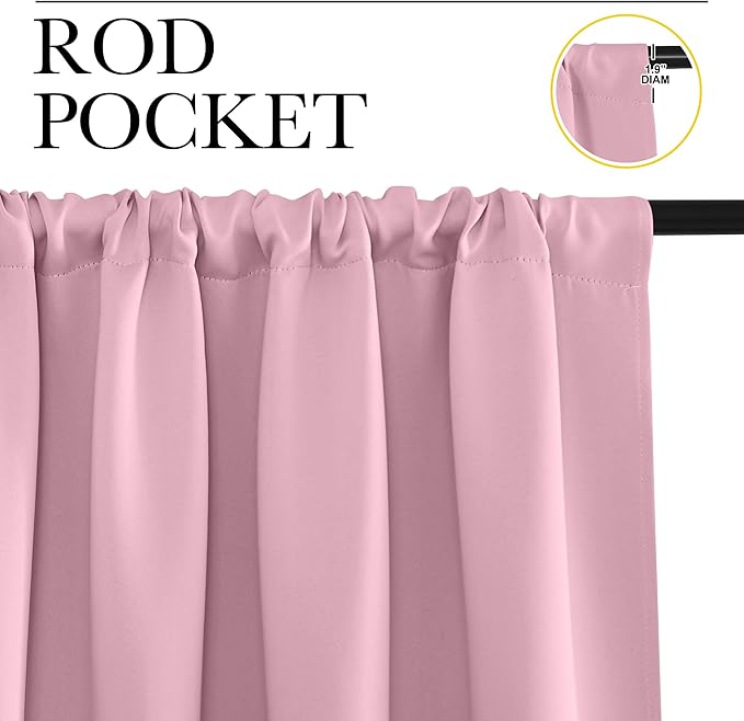 NICETOWN Blackout Curtains for Bedroom, Rouge Pink, 1 Pair, 62 by 63-inch