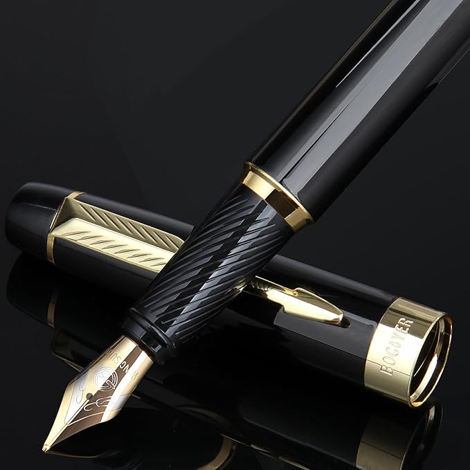 BOCIYER Fountain Pen with Fine Nib & Black Ink, Refillable & Elegant Bent Nib Design, Calligraphy Pens for Writing, Best Fountain Pen for Smooth & Fancy Writing (Black)