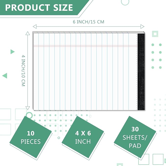 10 Pads Legal Pads 4x6 Inch Lined Ruled Perforated Writing Pad Small Notepads for Grocery List Shopping List To-Do List Narrow Rule Pad (30-Sheet/Pads) College Ruled Memo Pad Scratch Pad Lined Note