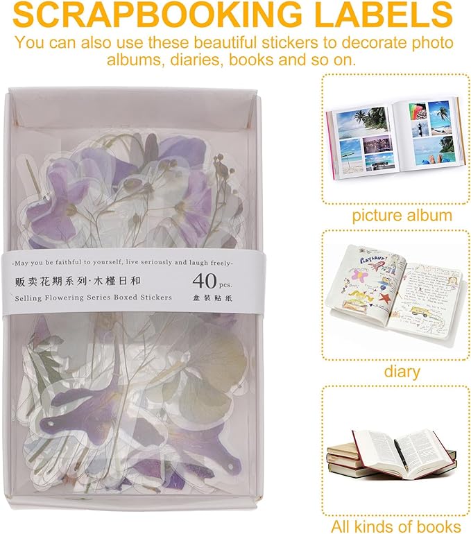 Healvian 4pcs Floral Scrapbook Stickers Set for DIY Journaling and Album Decoration, Creative Flower Stationery Patches for Crafting and Scrapbooking Enthusiasts