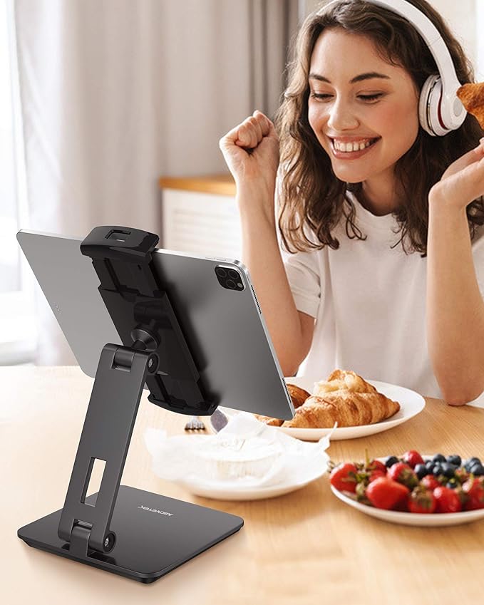 AboveTEK Business Kiosk Aluminum Tablet iPad Stand, 360° Swivel Tablet & Phone Holders for Any 4"-15.6" Display Tablets/Cell Phones/Portable Monitor, Sturdy for Store POS Office (Grey)
